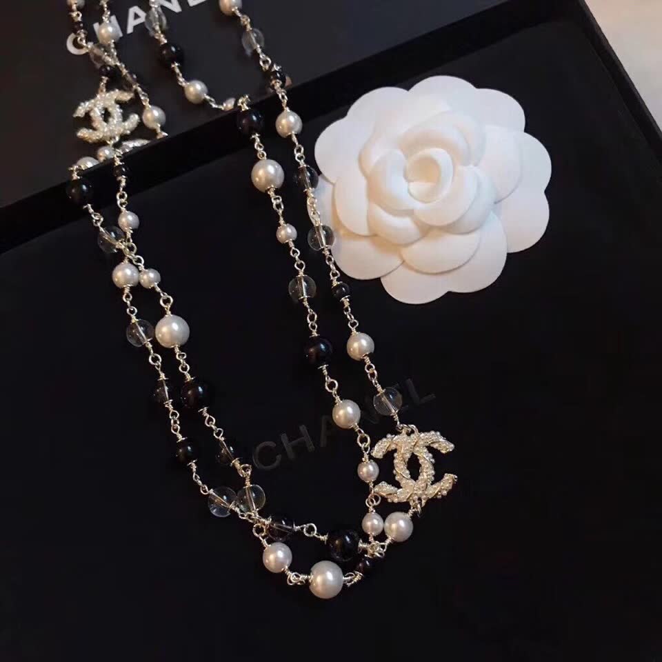 Chanel CC Logo Pearl and Crystal Necklace