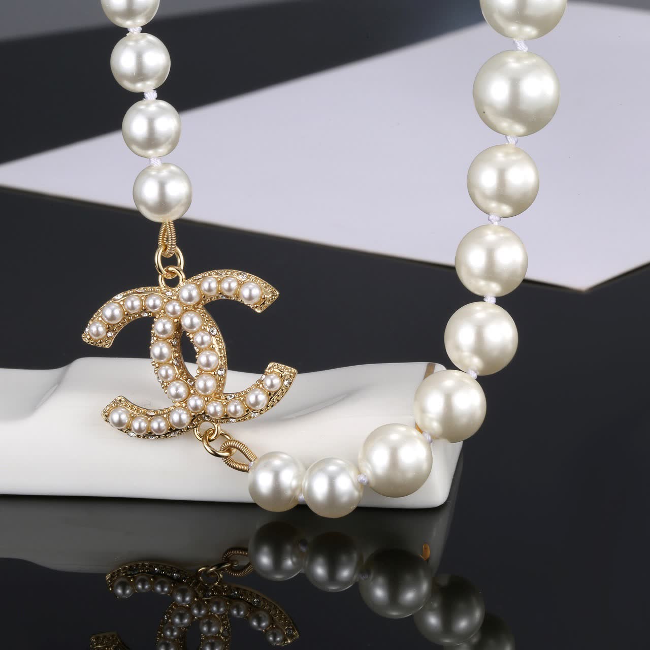 Chanel Pearl Necklace with CC Pendant