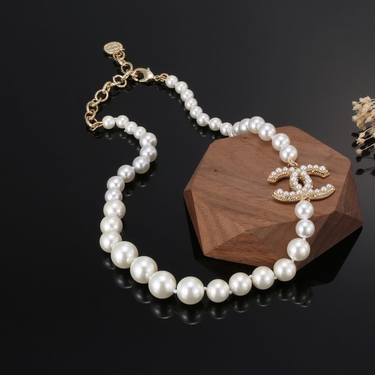 Chanel Pearl Necklace with CC Pendant