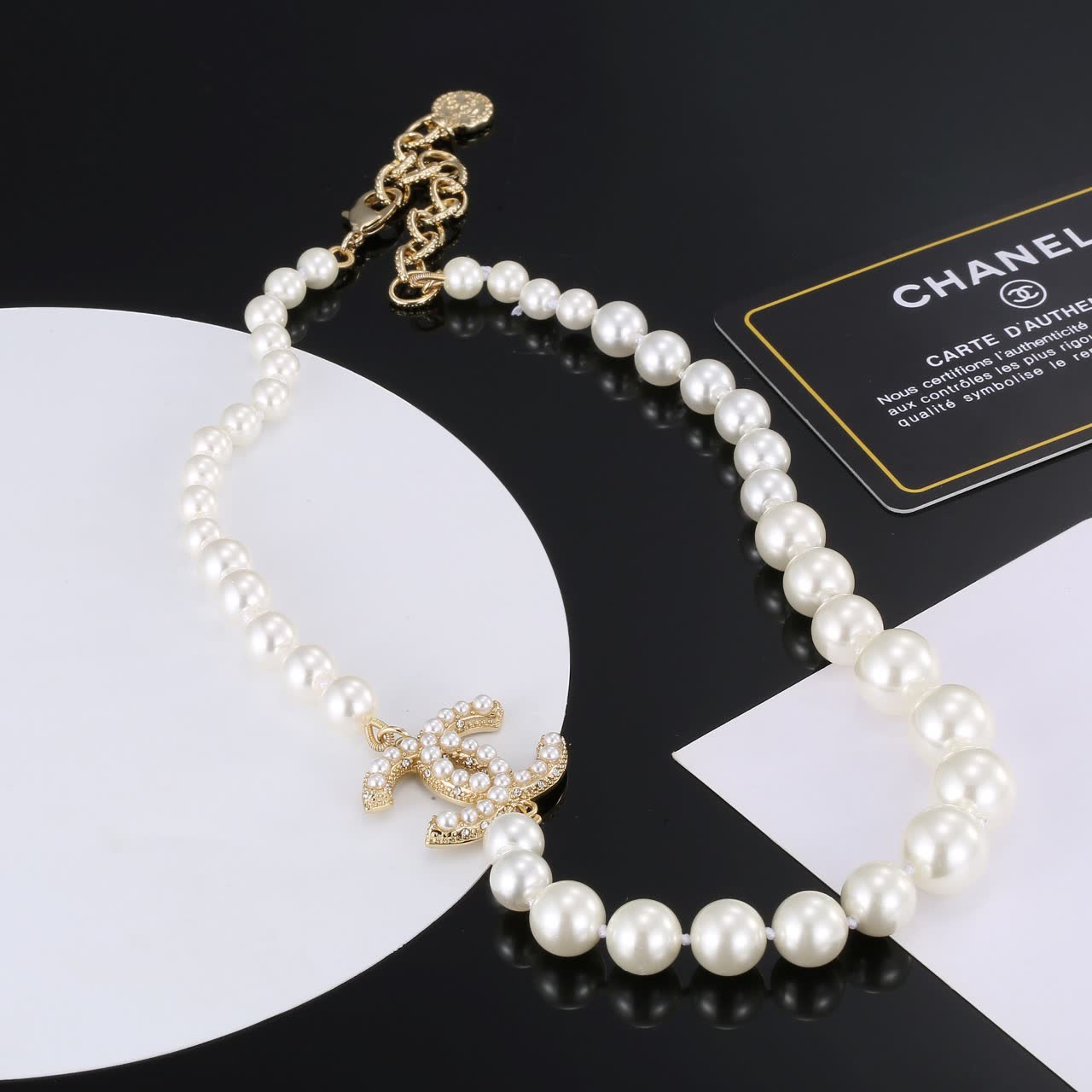 Chanel Pearl Necklace with CC Pendant