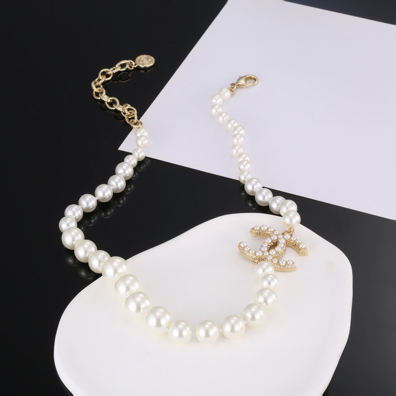 Chanel Pearl Necklace with CC Pendant