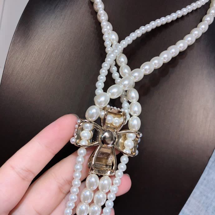 Chanel Pearl Necklace with Crystal Bow Clasp