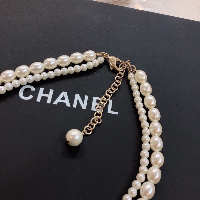 Chanel Pearl Necklace with Crystal Bow Clasp