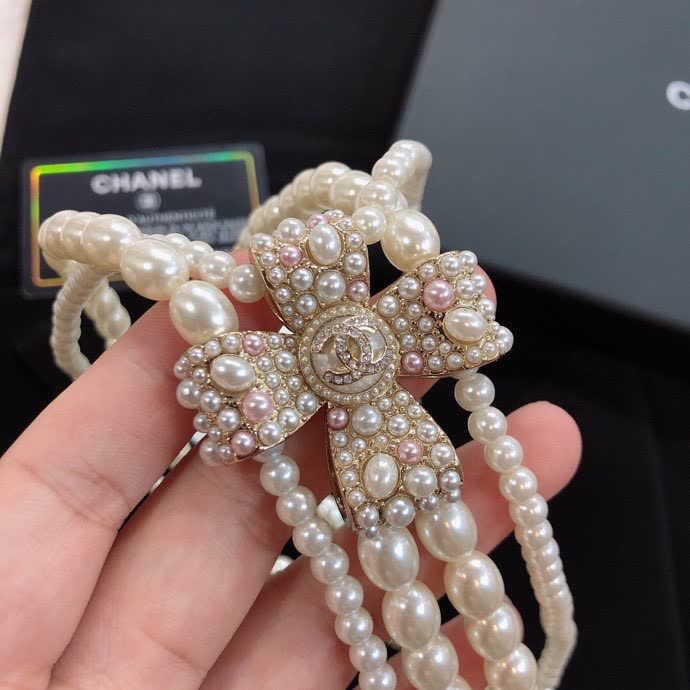 Chanel Pearl Necklace with Crystal Bow Clasp