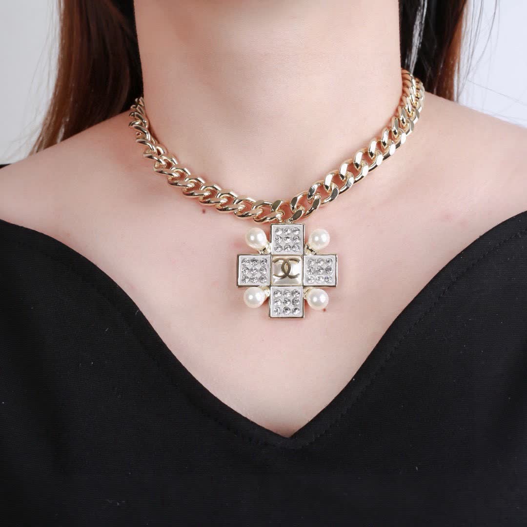 Chanel CC Crystal and Pearl Necklace