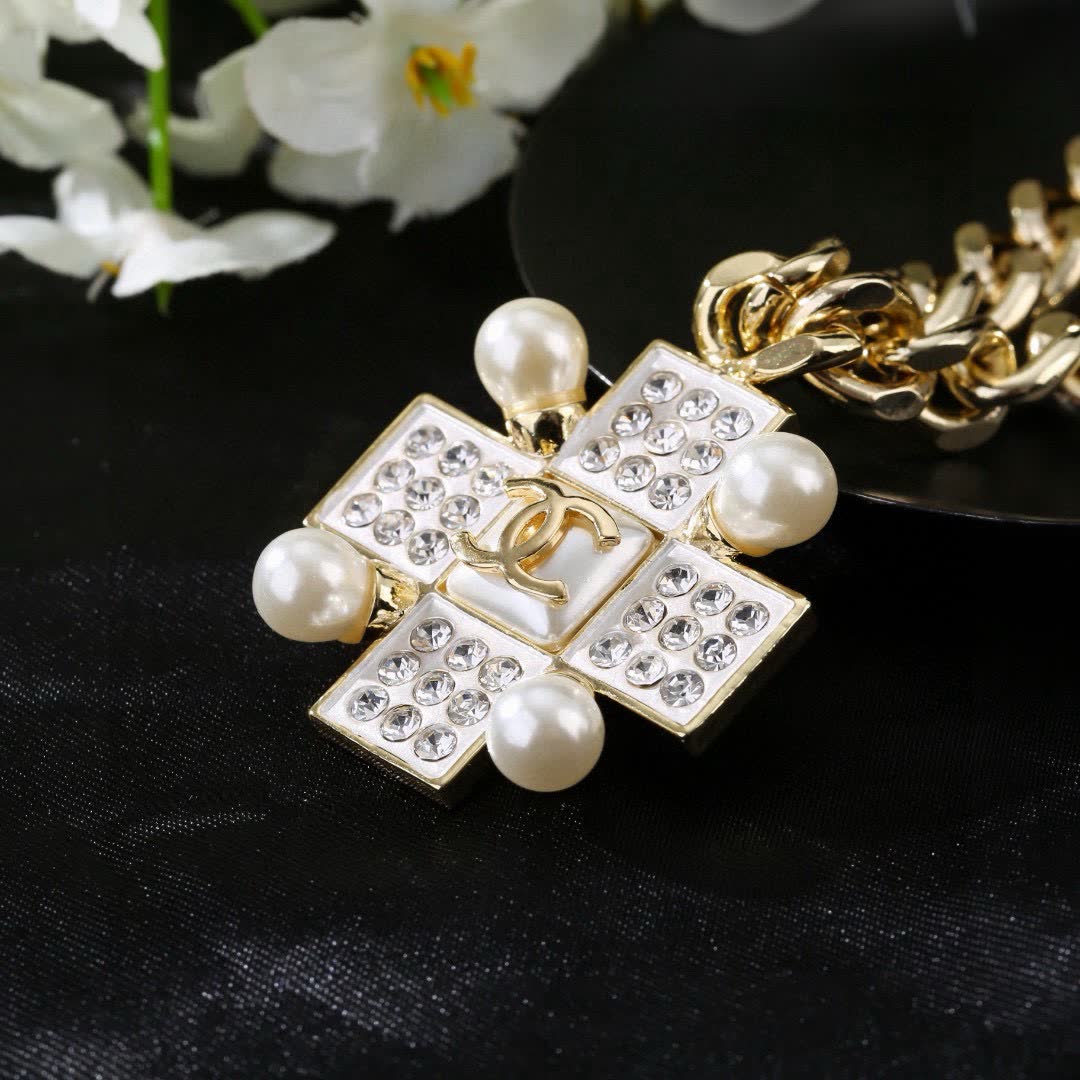 Chanel CC Crystal and Pearl Necklace