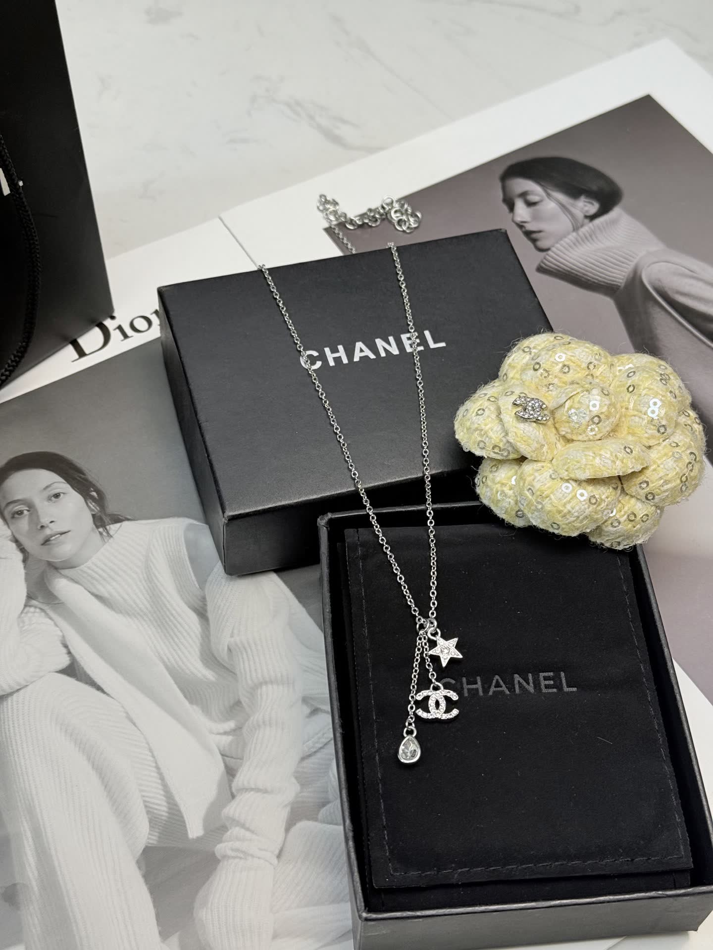 Chanel Silver Necklace with Star and CC Logo Charm