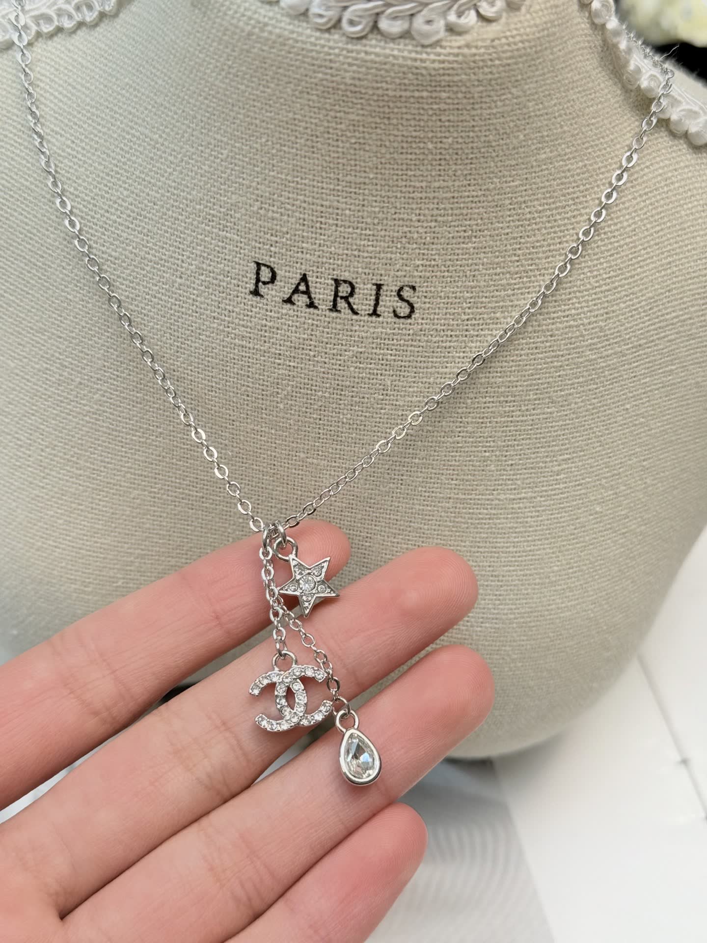 Chanel Silver Necklace with Star and CC Logo Charm