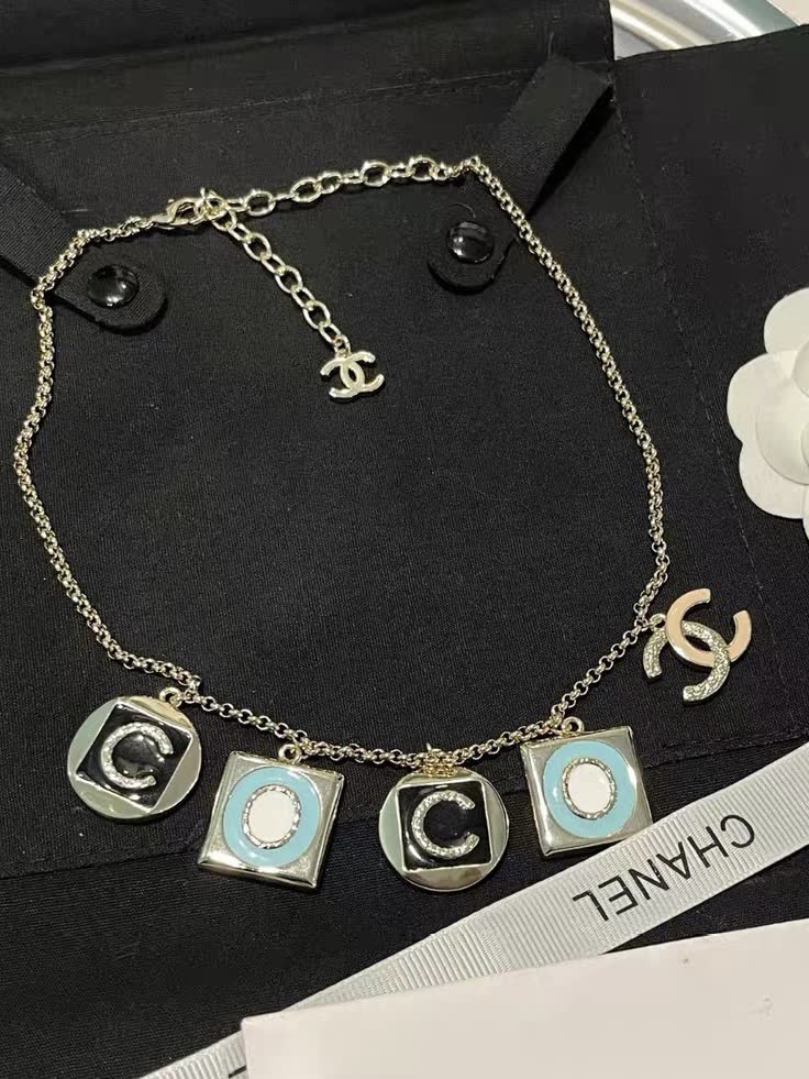 Chanel Charm Necklace with Blue and Black 'C' Charms