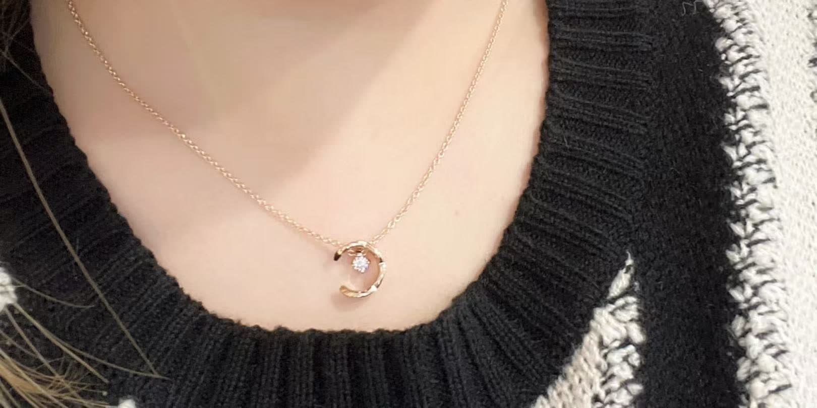 Chanel Gold Crescent Moon Diamond Pendant Necklace
