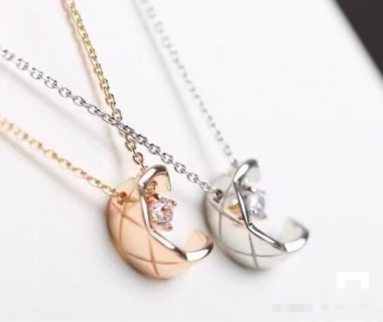 Chanel Gold Crescent Moon Diamond Pendant Necklace