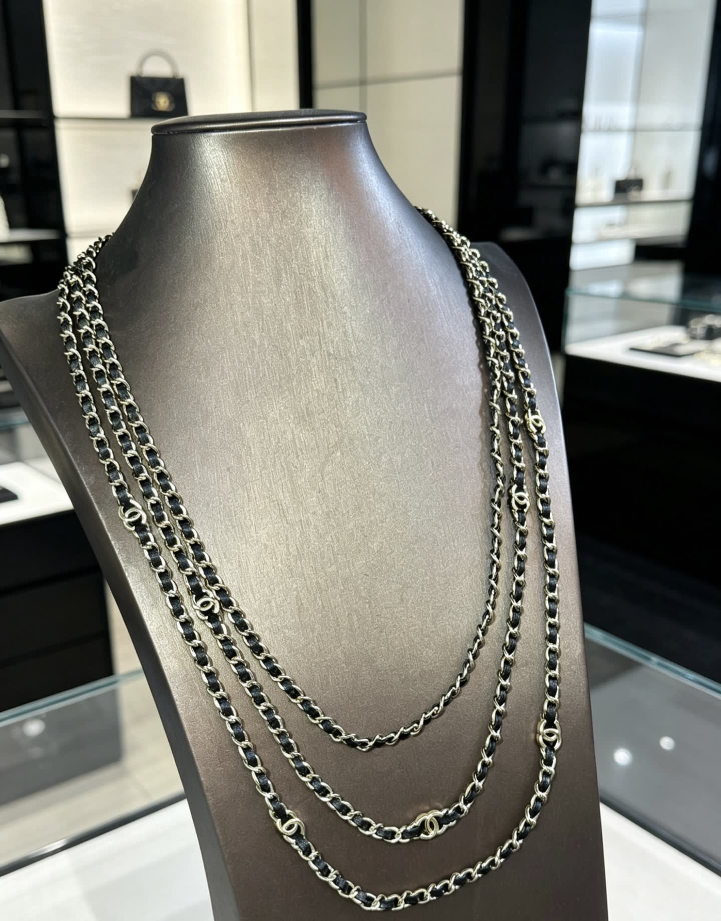 Chanel Triple Chain Necklace with Diamond Pendant