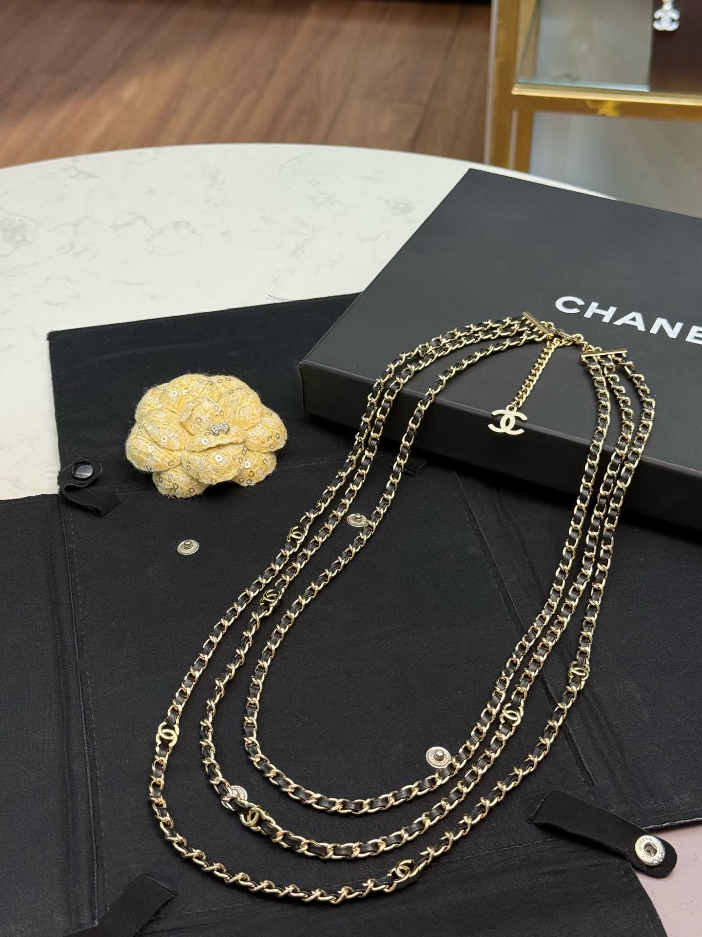 Chanel Triple Chain Necklace with Diamond Pendant
