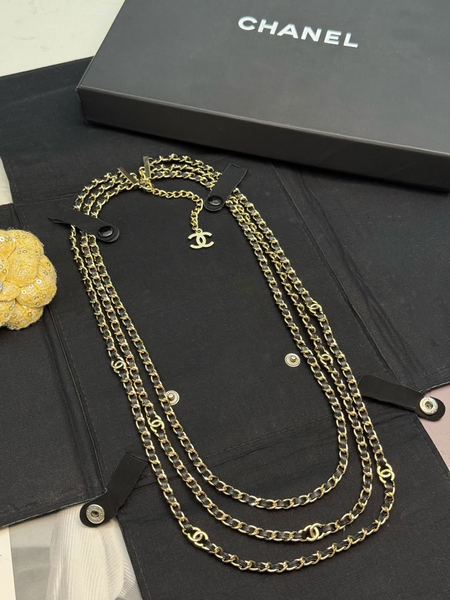 Chanel Triple Chain Necklace with Diamond Pendant