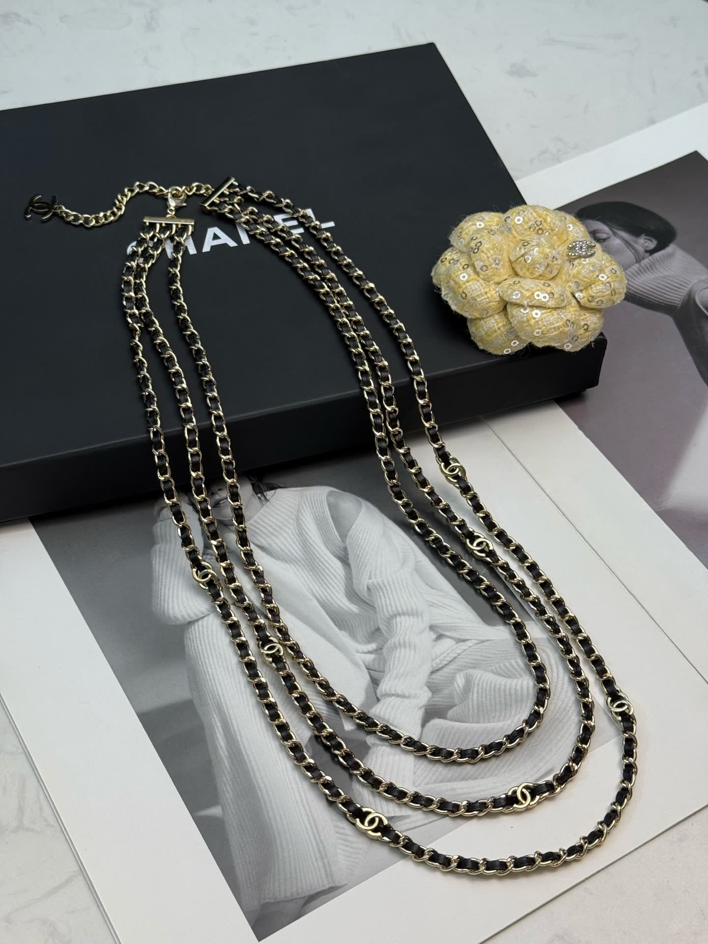 Chanel Triple Chain Necklace with Diamond Pendant