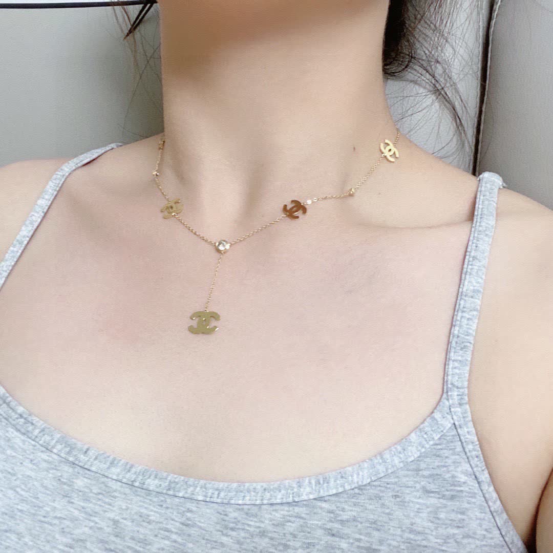 Chanel CC Logo Gold Plated Necklace
