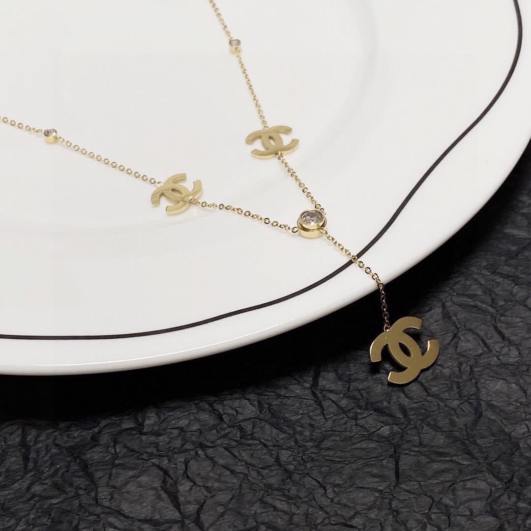 Chanel CC Logo Gold Plated Necklace