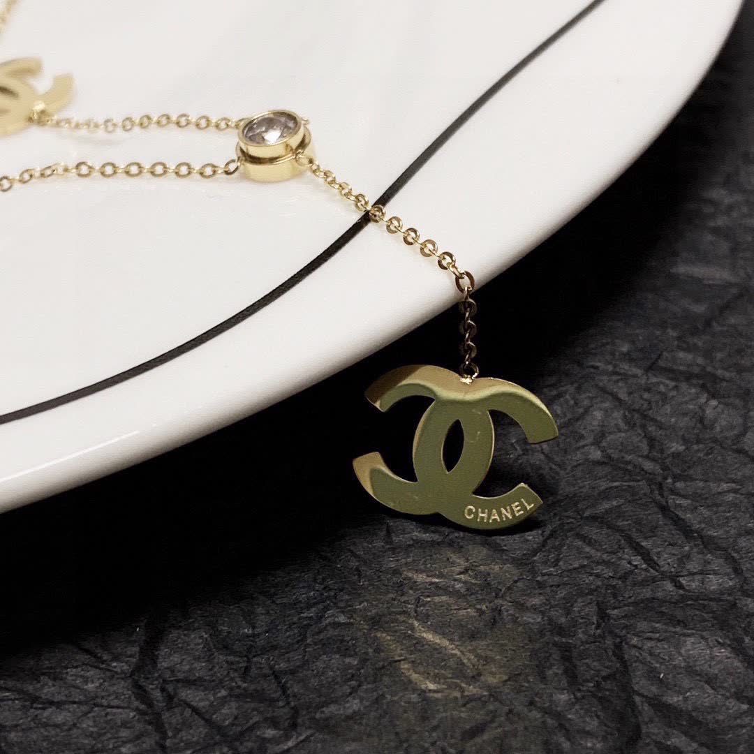 Chanel CC Logo Gold Plated Necklace