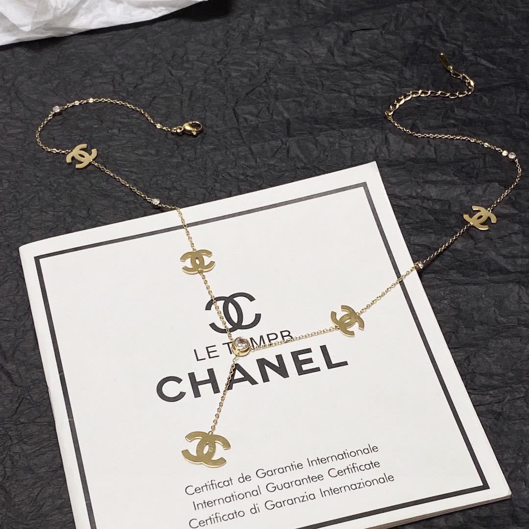 Chanel CC Logo Gold Plated Necklace