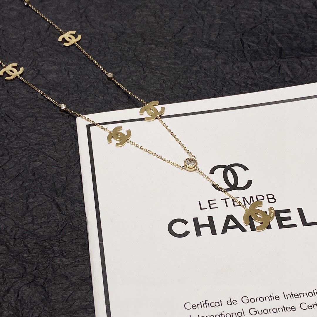 Chanel CC Logo Gold Plated Necklace