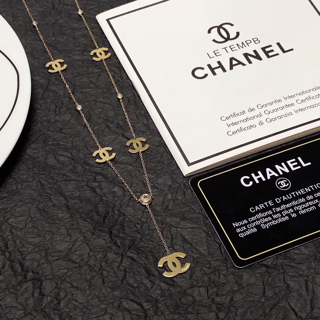 Chanel CC Logo Gold Plated Necklace