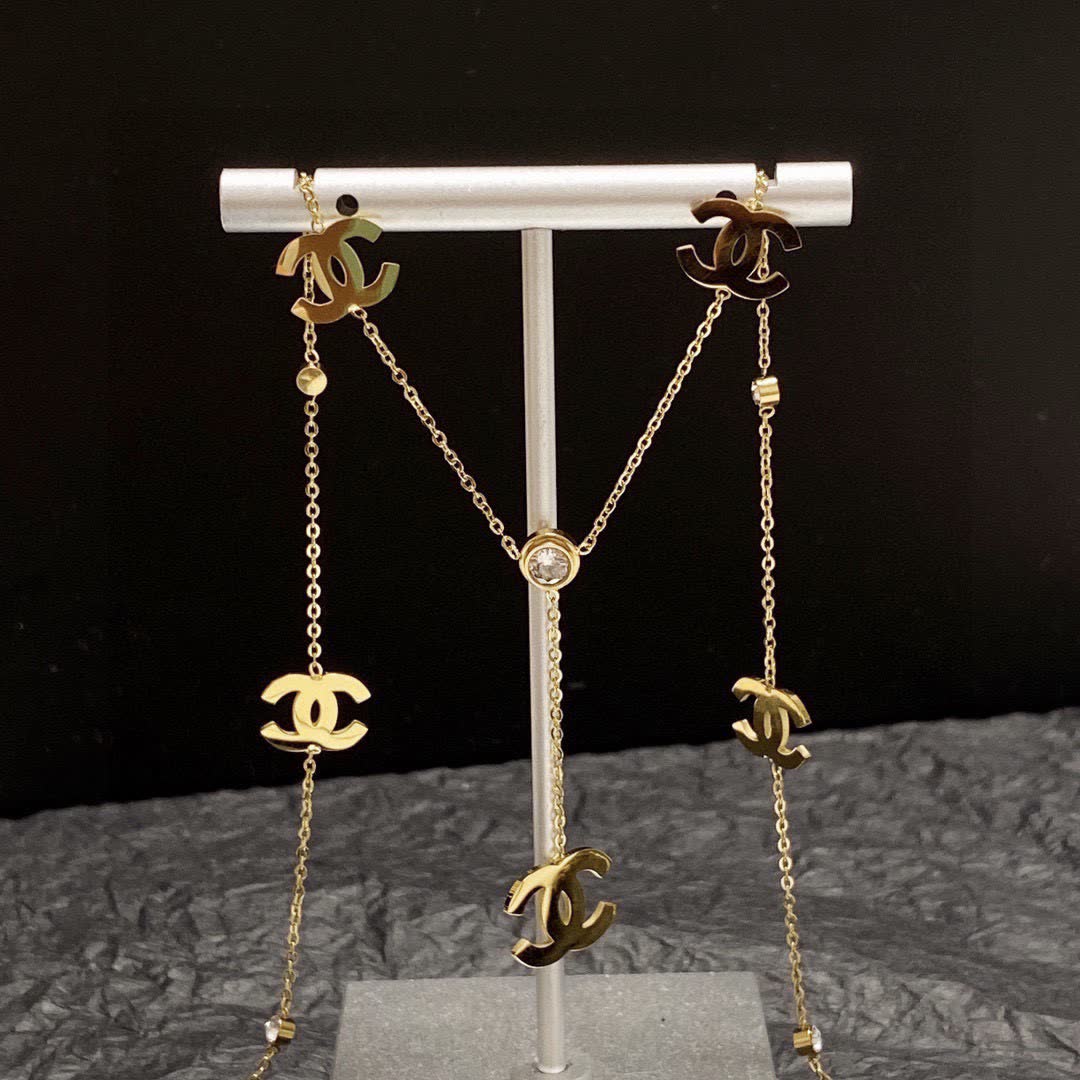Chanel CC Logo Gold Plated Necklace