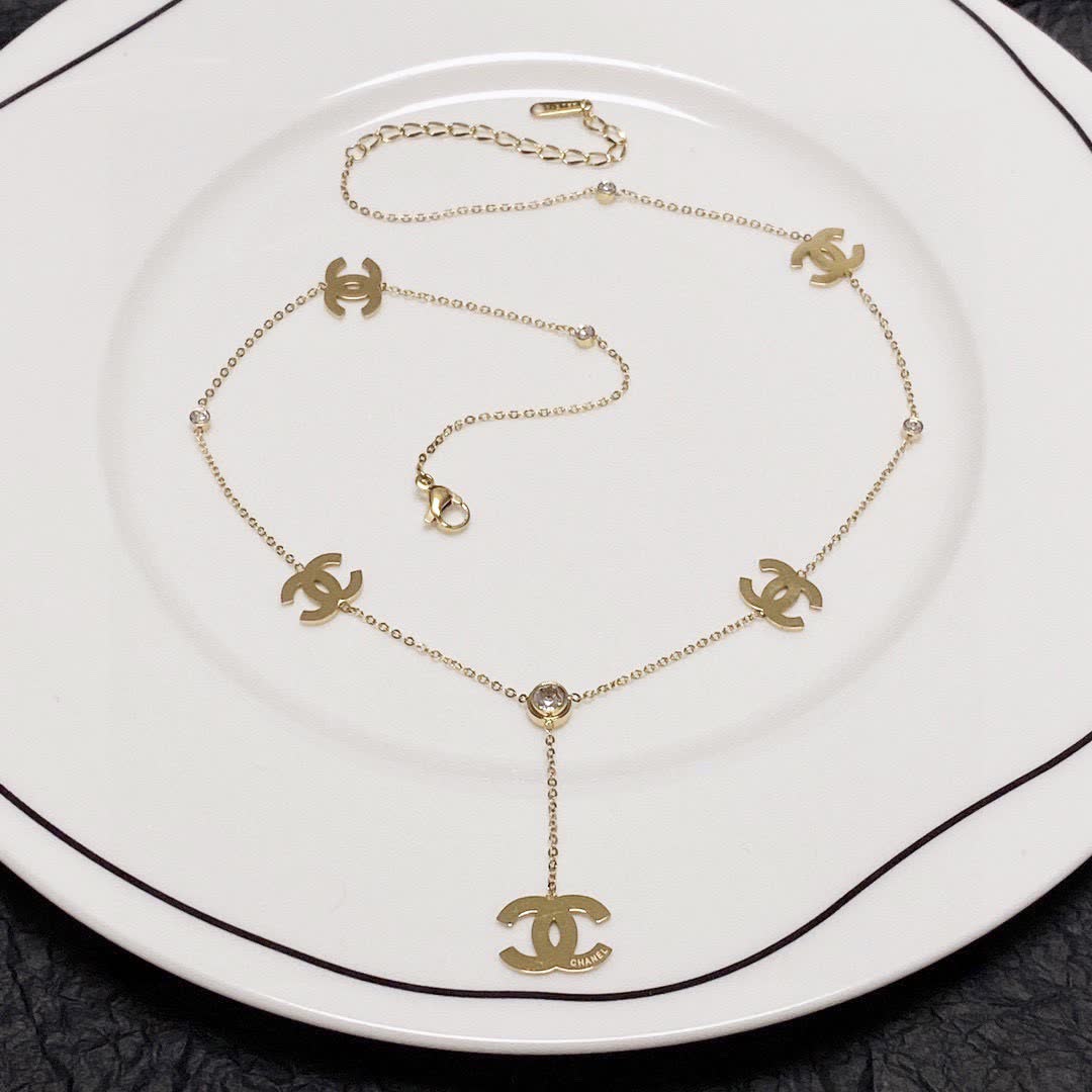 Chanel CC Logo Gold Plated Necklace