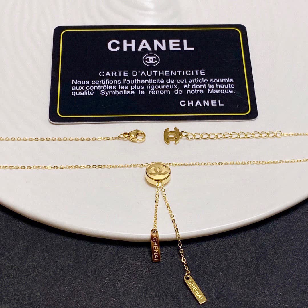 Chanel Gold Tone CC Logo Lariat Necklace