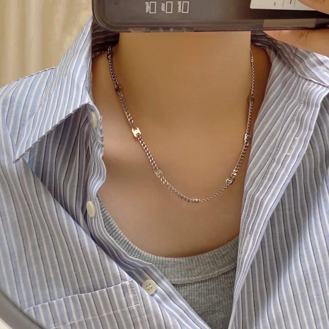 Chanel Silver Chain Necklace with Initials