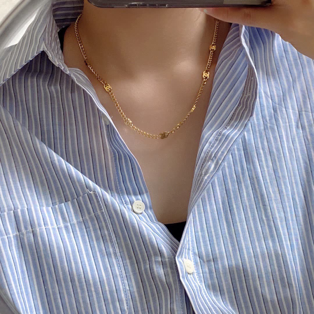 Chanel Silver Chain Necklace with Initials