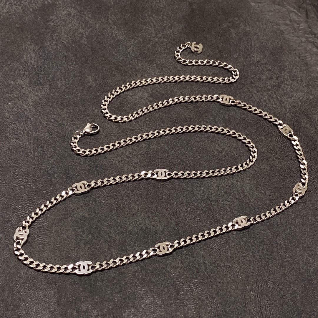 Chanel Silver Chain Necklace with Initials