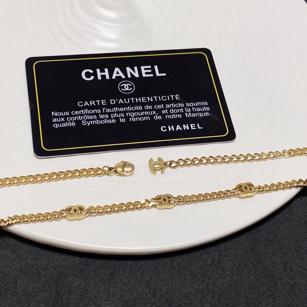 Chanel Silver Chain Necklace with Initials