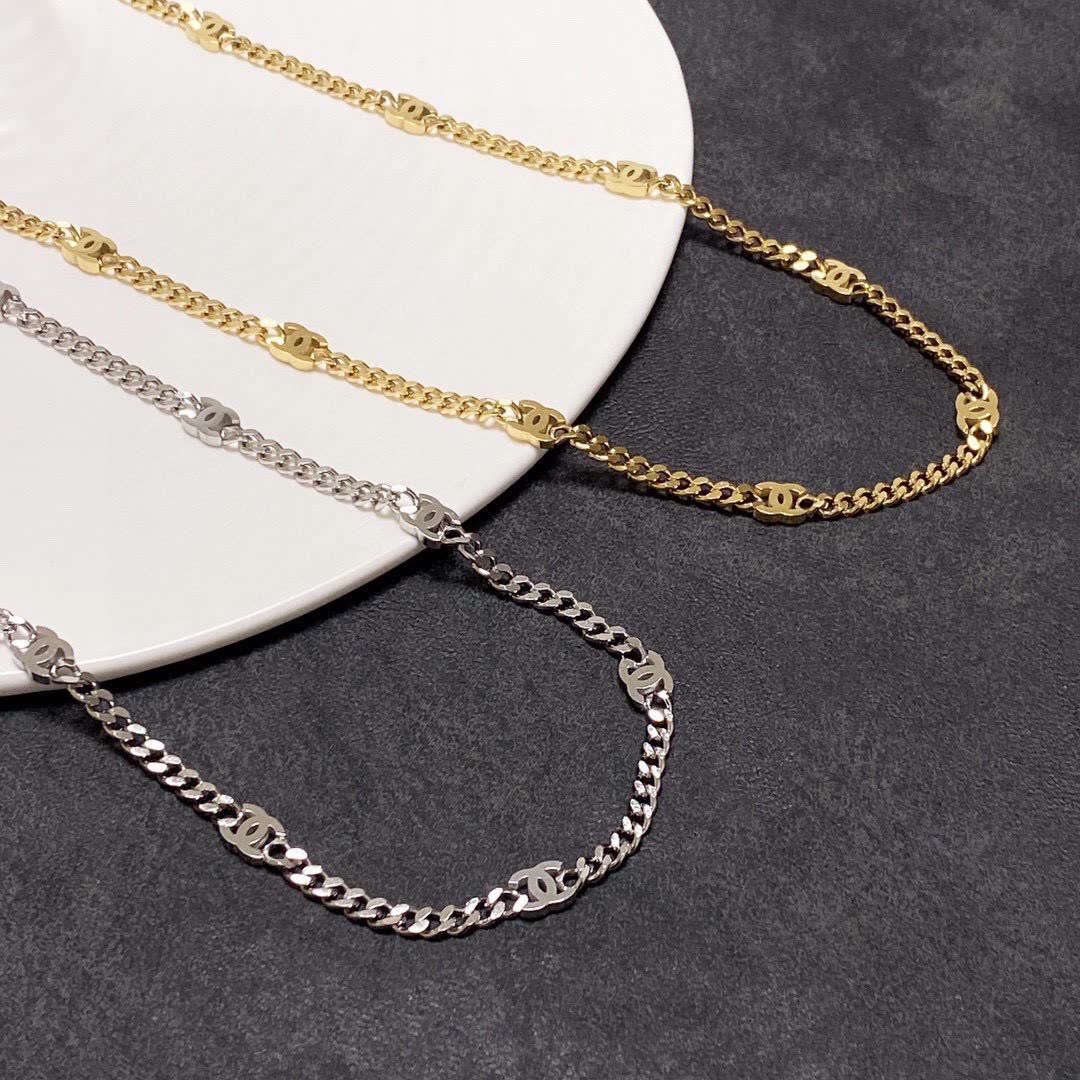 Chanel Silver Chain Necklace with Initials