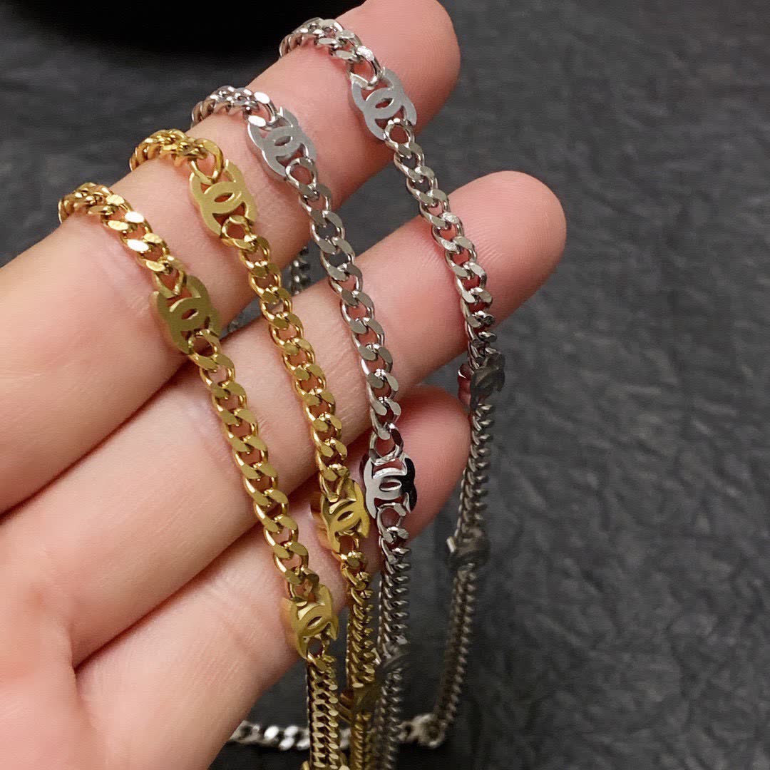 Chanel Silver Chain Necklace with Initials