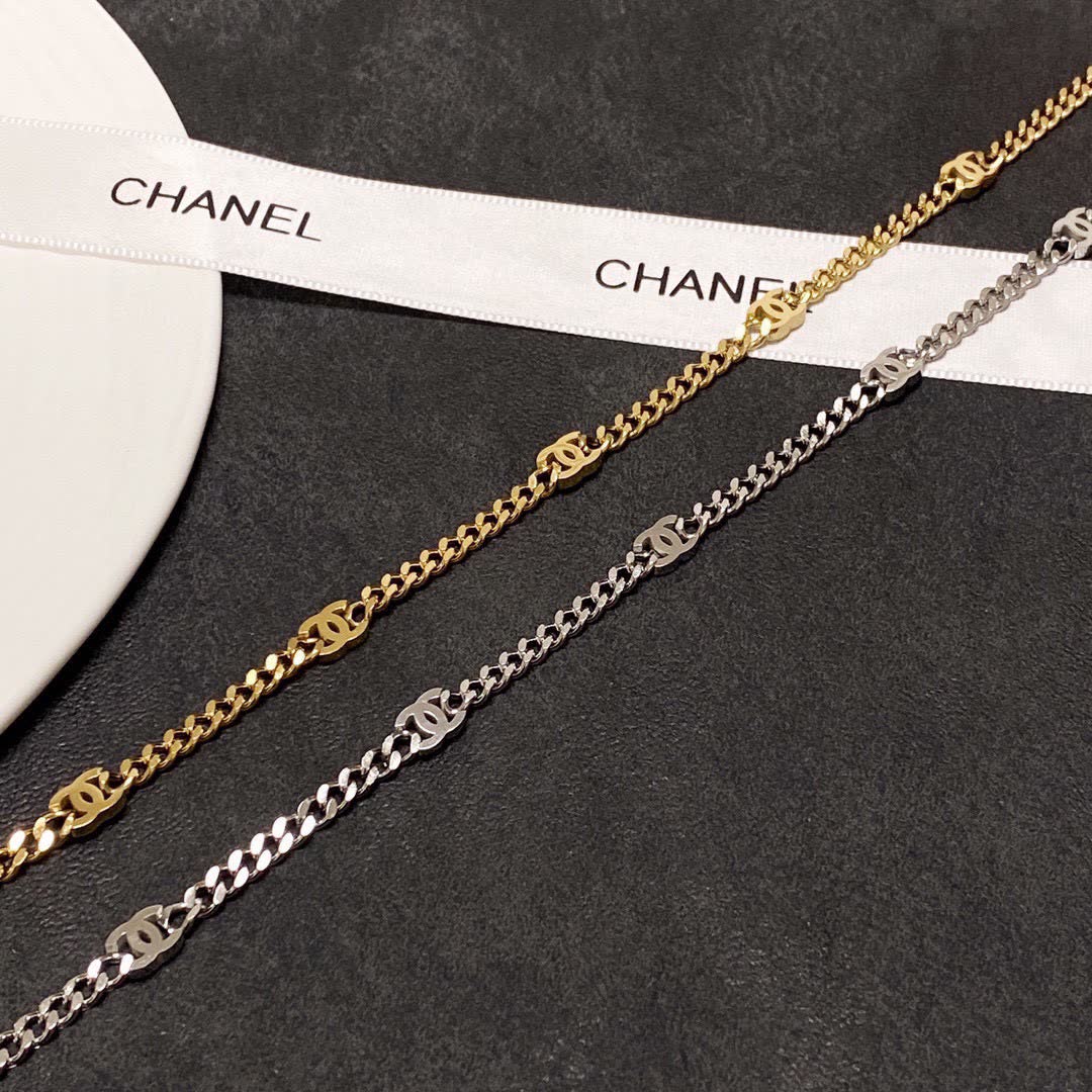 Chanel Silver Chain Necklace with Initials