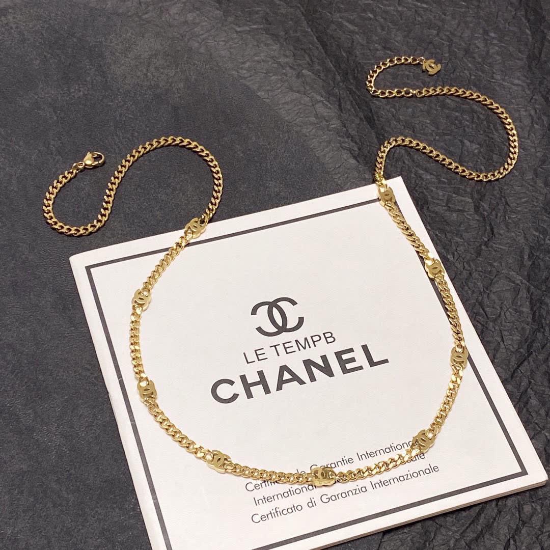 Chanel Silver Chain Necklace with Initials