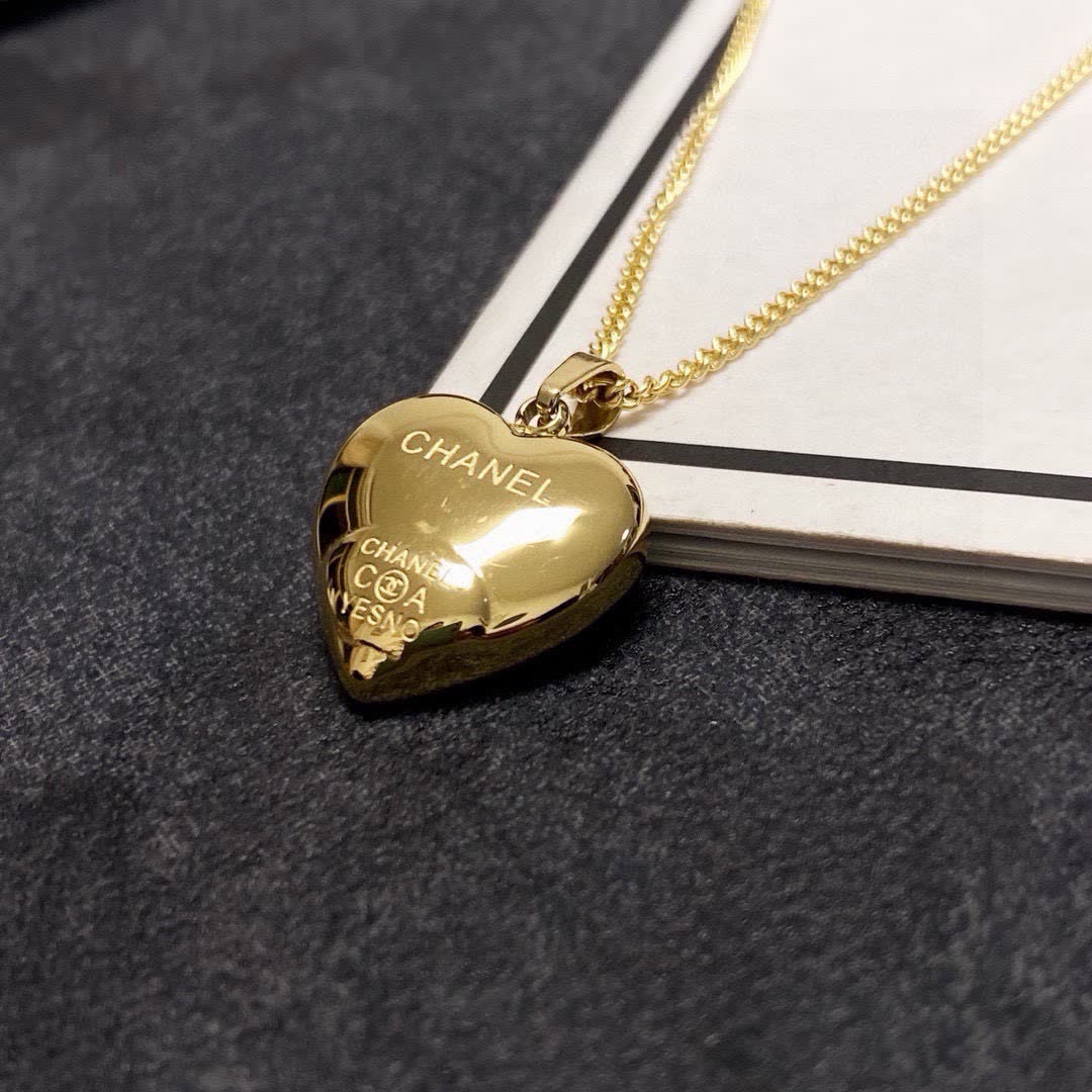 Chanel Heart-Shaped Blue Enamel Pendant Necklace
