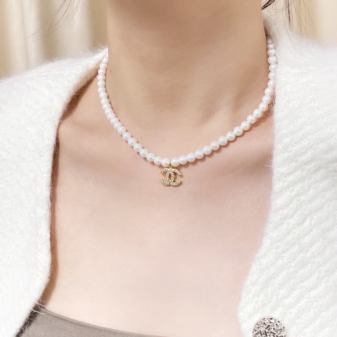 Chanel Pearl Necklace with CC Pendant