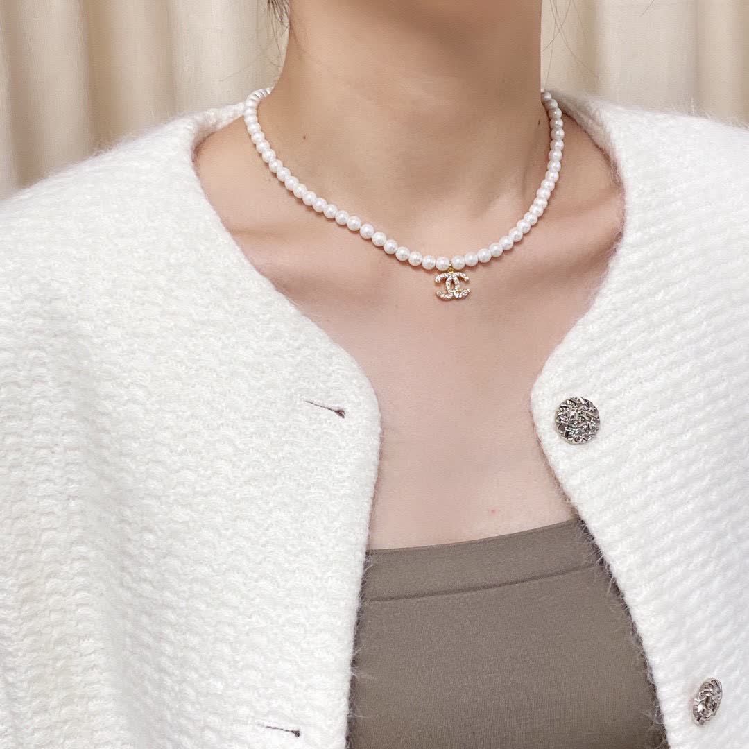 Chanel Pearl Necklace with CC Pendant