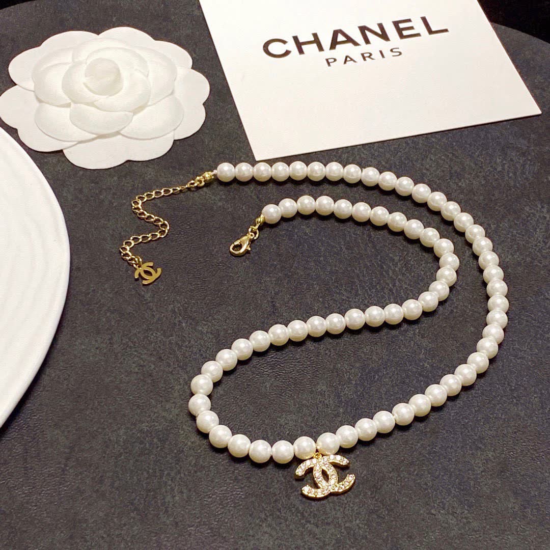 Chanel Pearl Necklace with CC Pendant