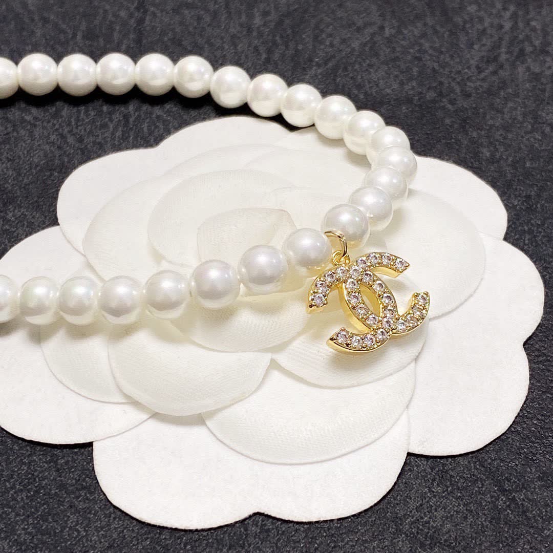 Chanel Pearl Necklace with CC Pendant