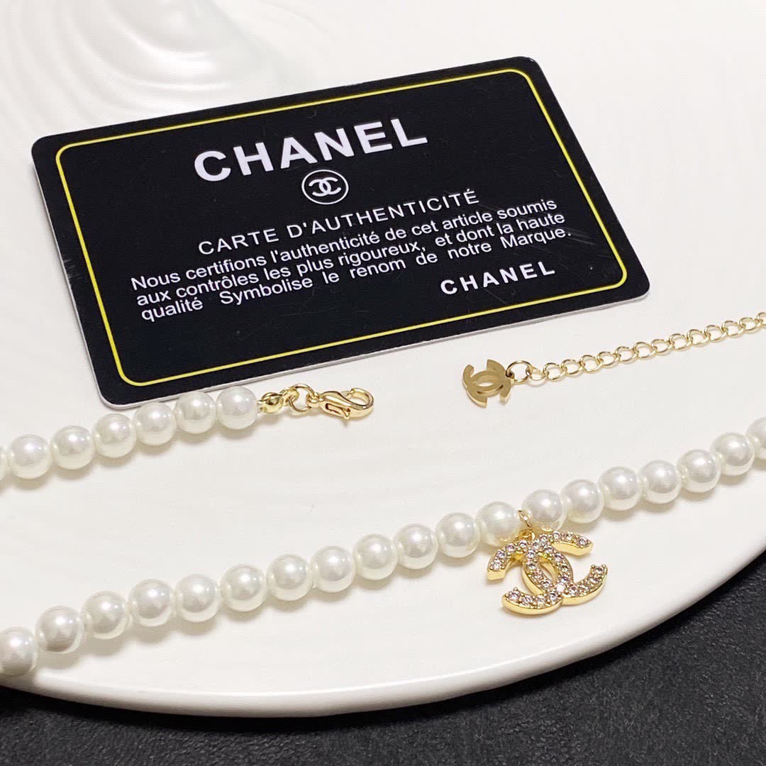 Chanel Pearl Necklace with CC Pendant