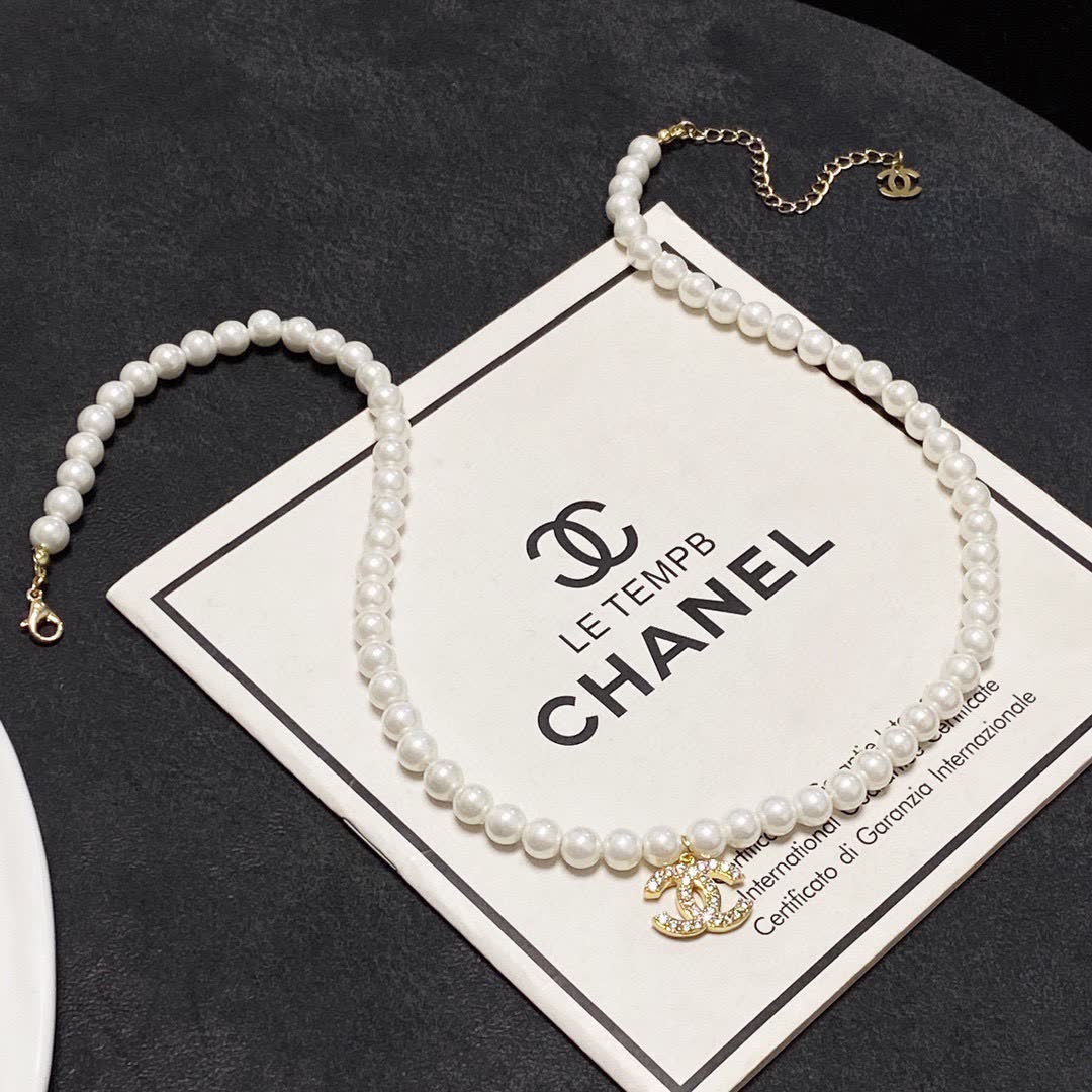 Chanel Pearl Necklace with CC Pendant
