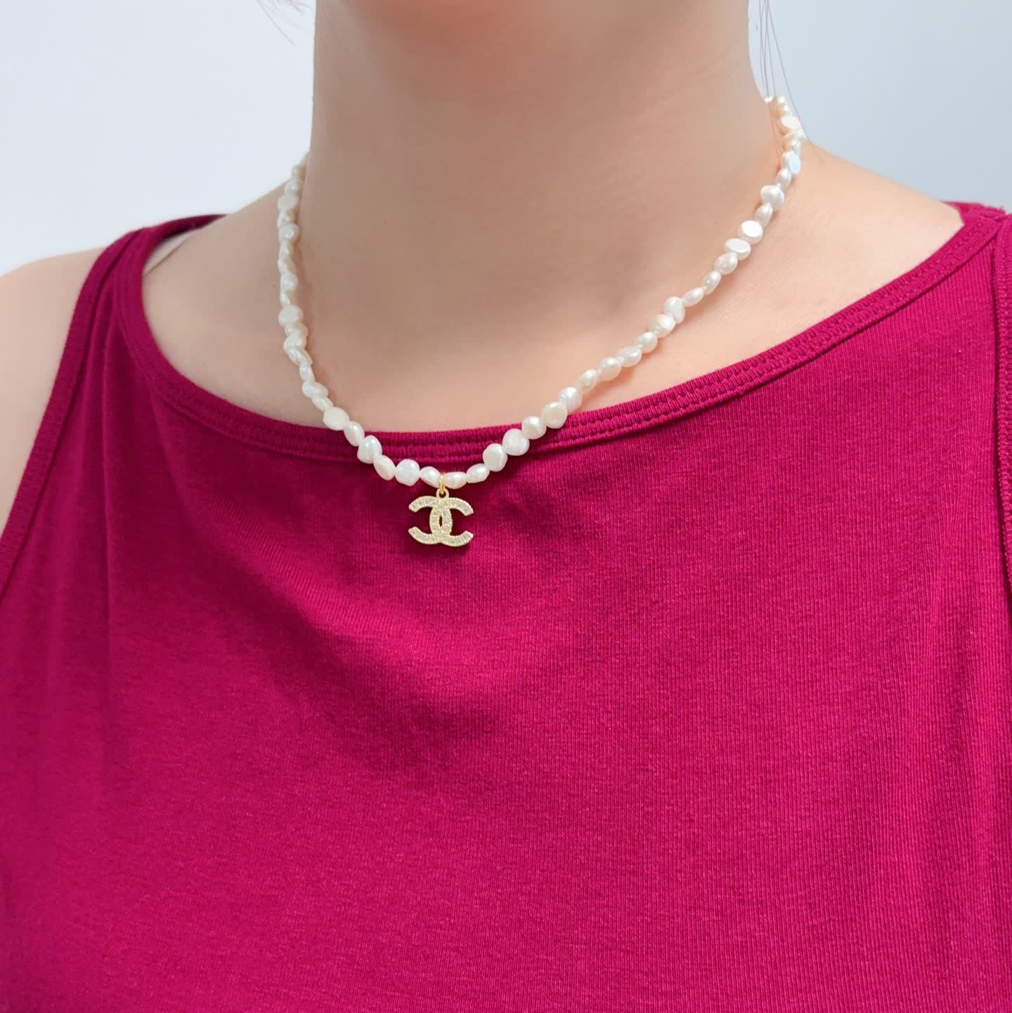 Chanel Pearl Necklace with CC Pendant