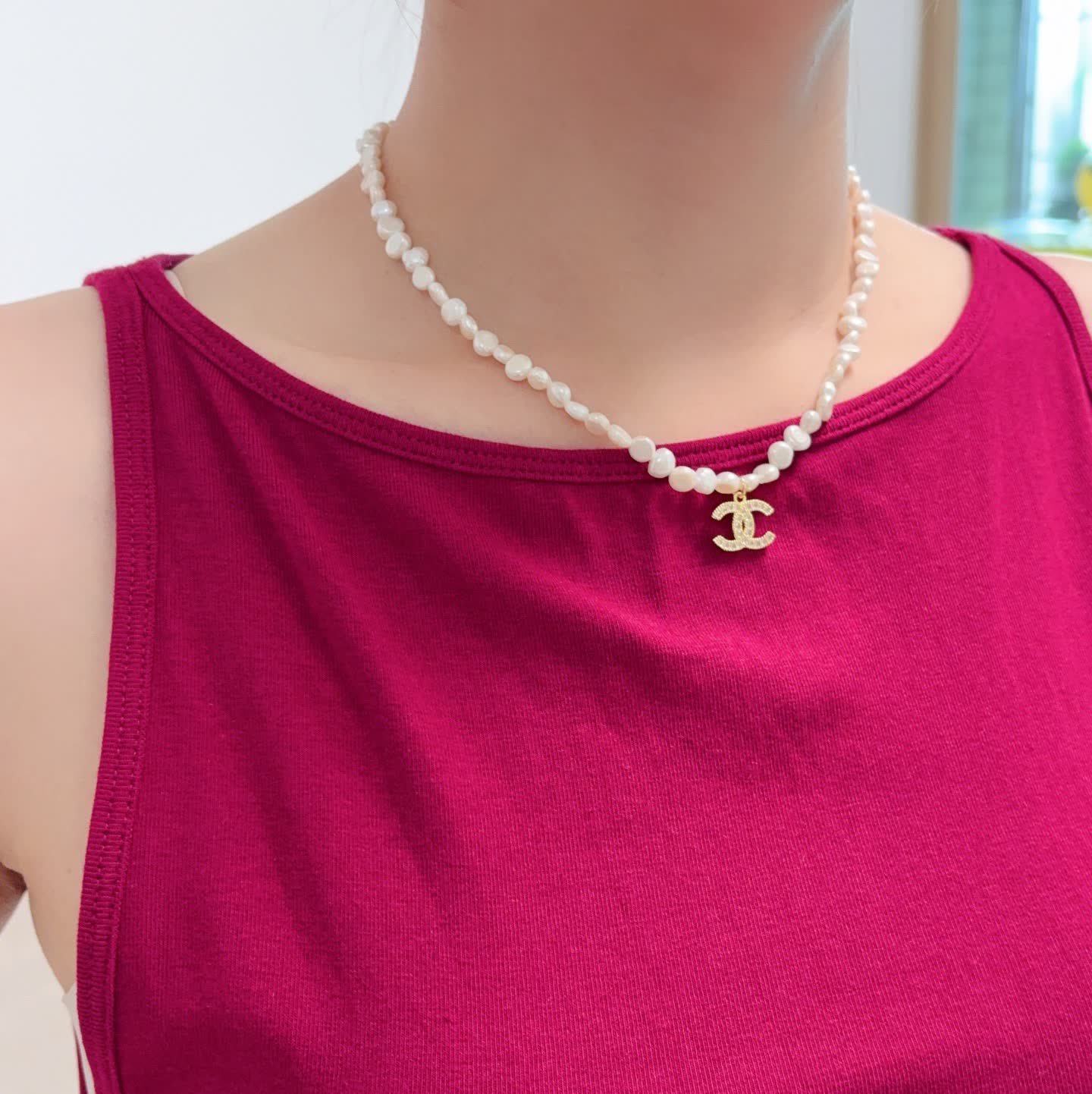 Chanel Pearl Necklace with CC Pendant