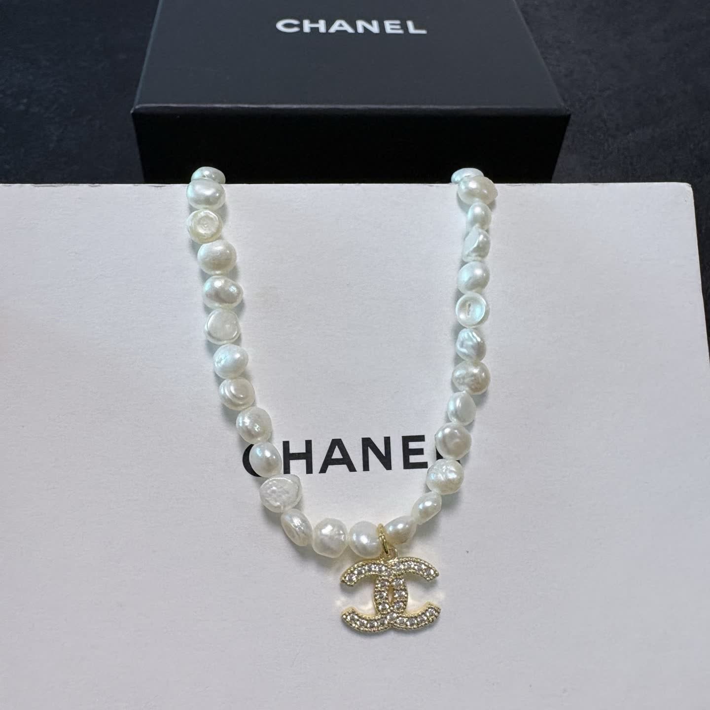 Chanel Pearl Necklace with CC Pendant