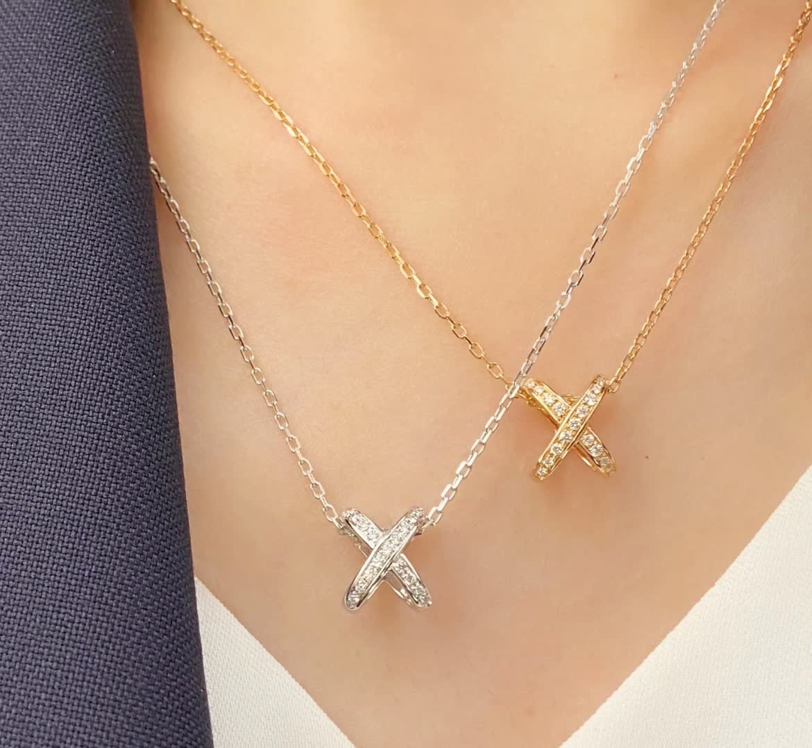 Chaumet Elegant Double Cross Pendant Necklace Set