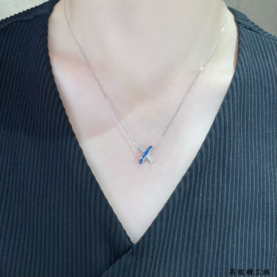 Chaumet Sapphire and Diamond Cross Pendant Necklace