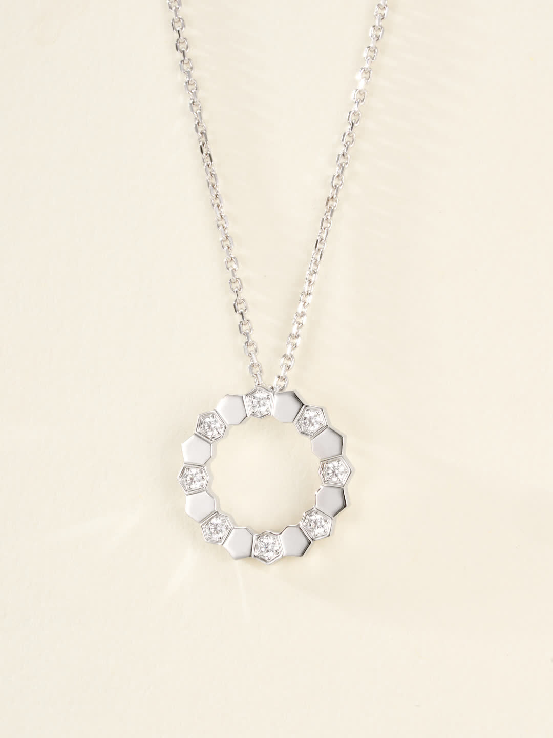 Chaumet Elegant Hexagon Diamond Circle Pendant Necklace