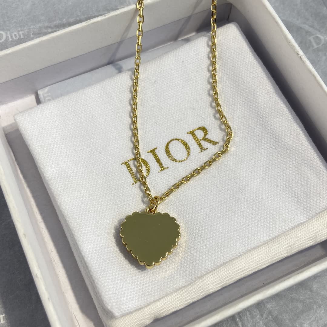 Dior Gold-Plated Heart Necklace with Red Enamel and Pearls